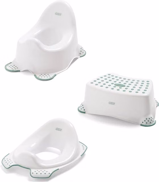 Mamas & Papas Toilet Training Essentials Bundle, 3 Pieces, Eucalyptus Green and White with Non-Slip Rubber Base