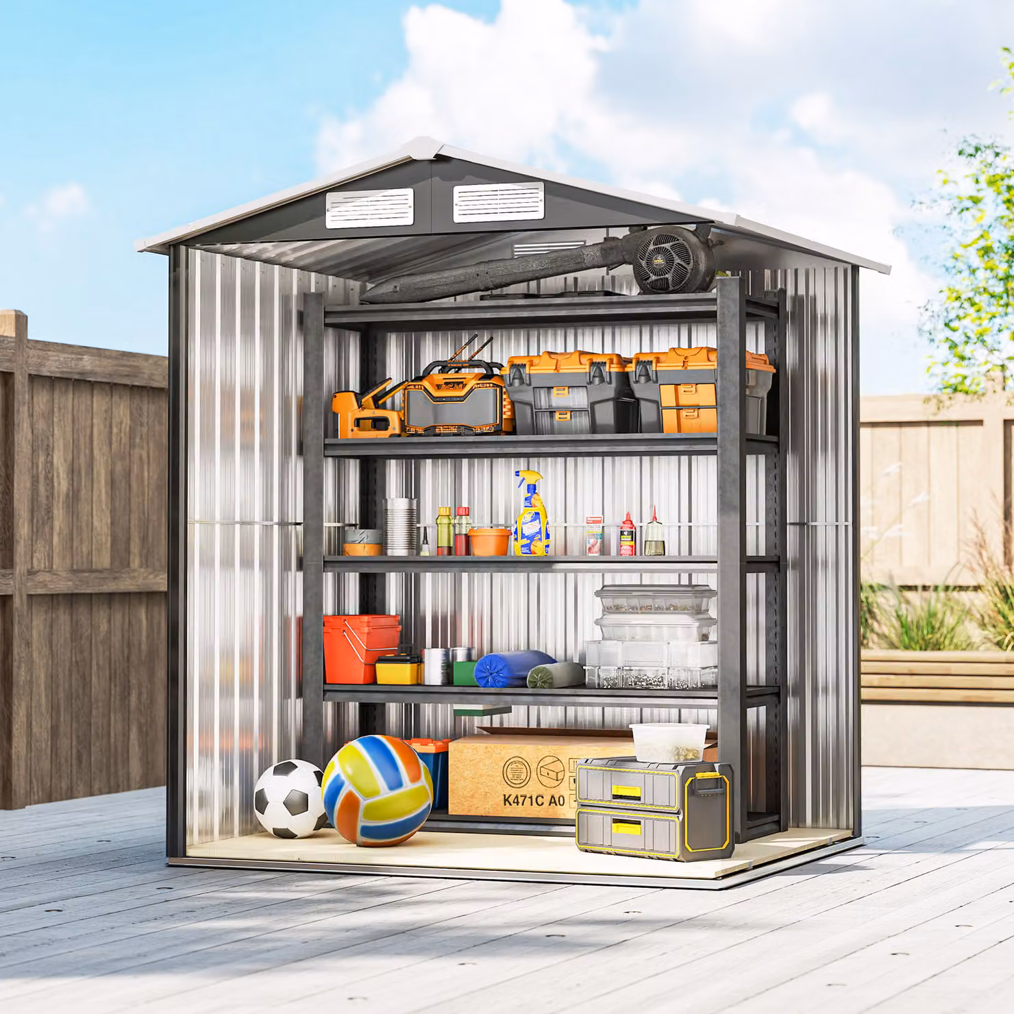 Outsunny Metal Garden Storage Shed with Floor Foundation and Sliding Door, Grey – 6