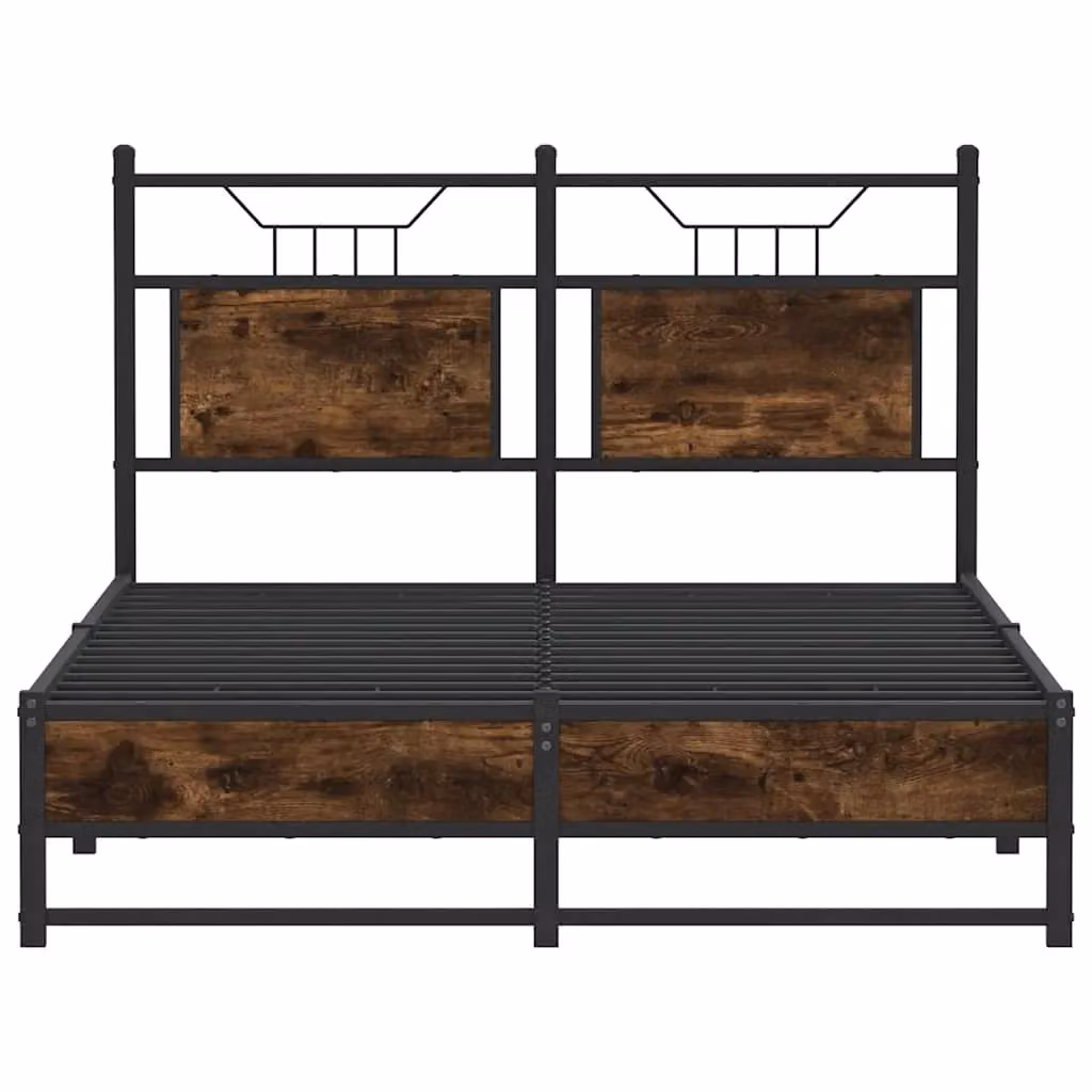 Berkfield Home Small Double Bed Frame in Smoked Oak and Brown Engineered Wood, W/D/H: 120 x 200 cm – 3