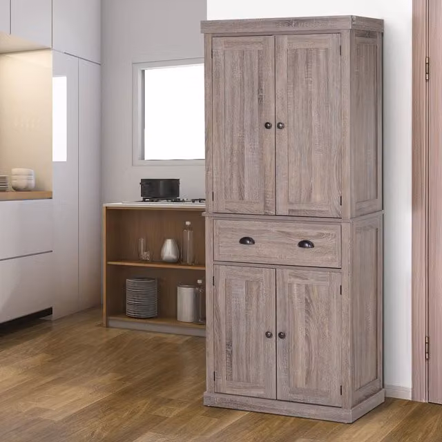 HOMCOM Modern Freestanding Kitchen Storage Cupboard and Pantry Tall Unit in Brown, H 184 x W 76 x D 40 cm
