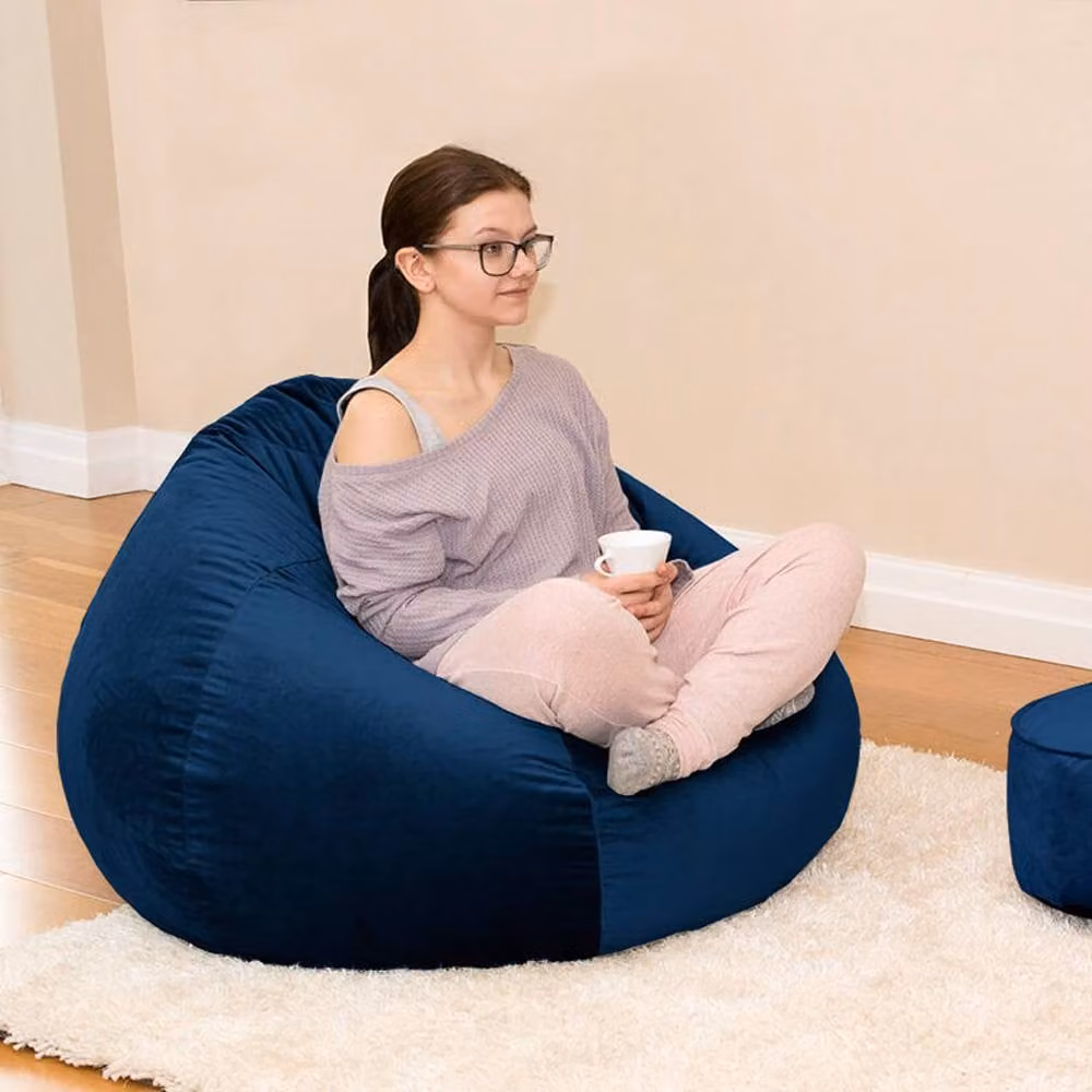 rucomfy Classic Slouchbag Adult Bean Bag Chair in Dark Blue Velvet – 2