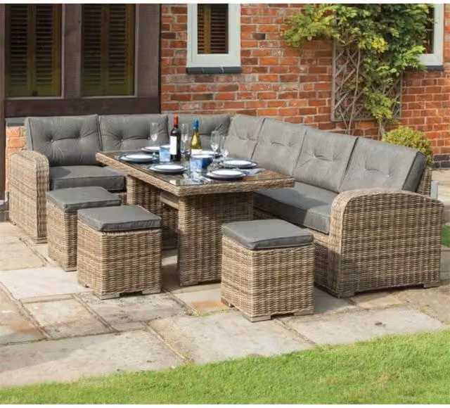 Cheshire 12 Seater Natural Weave Rattan Corner Dining Set in Light Brown – 1