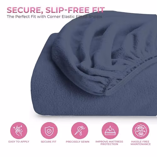 Snug City Teddy Fleece Extra Deep Fitted Sheet, Blue, King Size (W/D/H: 180 x 200 x 30 cm) – 4