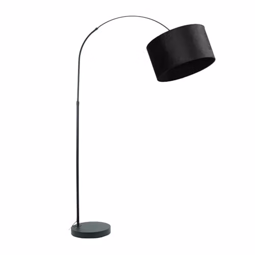 ValueLights Louis Black Metal Arched Floor Lamp with Black Velvet Shade