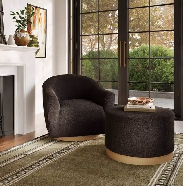 Lemon Pavilion Furniture Lara Large Boucle Pouffe in Black, W60 x D60 x H35 cm – 1