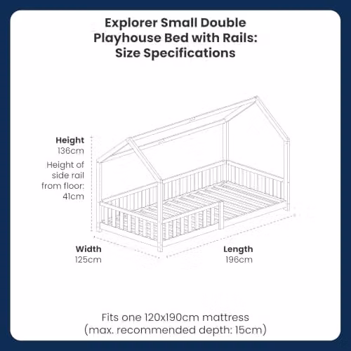 Flair Furnishings Explorer Small Double Playhouse Floor Bed for Children, White Solid Wood, W/D/H: 120 x 200 x 136 cm – 2