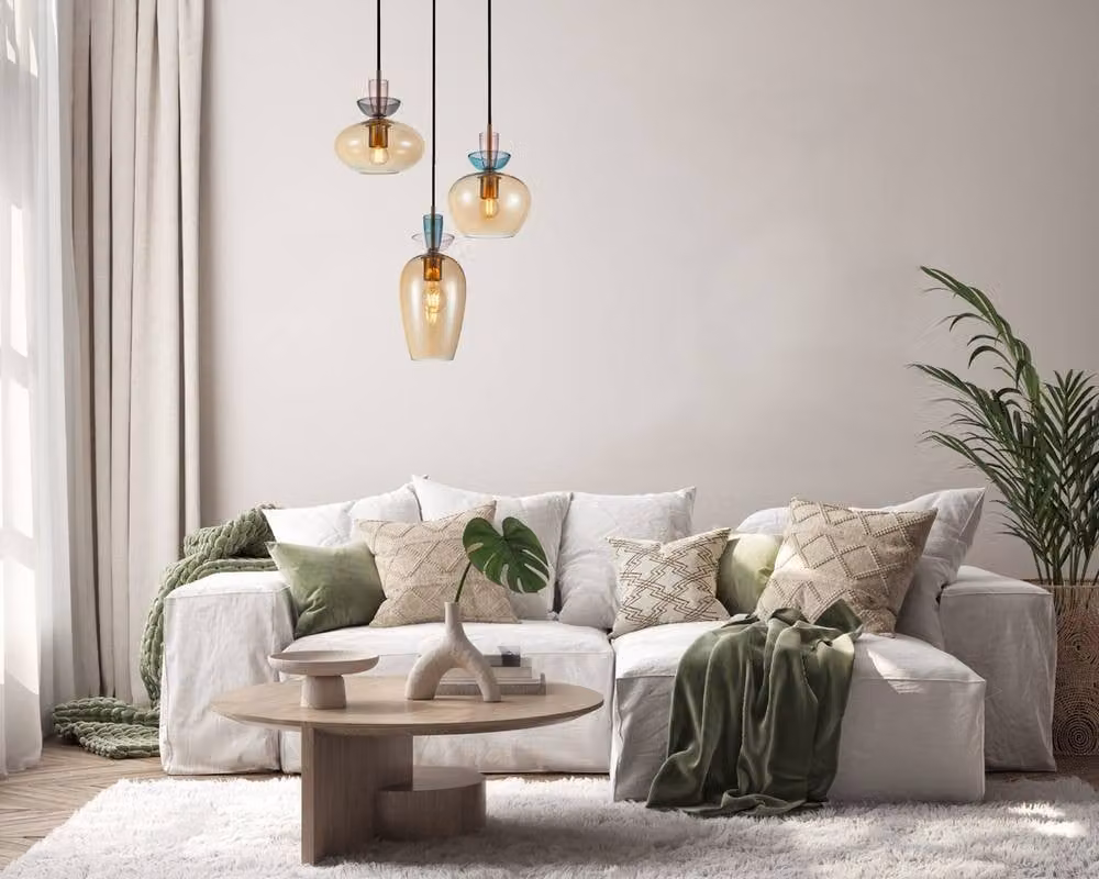 Netlighting Fanda Cluster Pendant Ceiling Light in Gold/Brass with 3 x E27 Glass Shades – 2