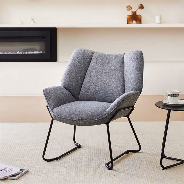 Komore Minimalist Linen Accent Armchair with Metal Frame in White or Grey