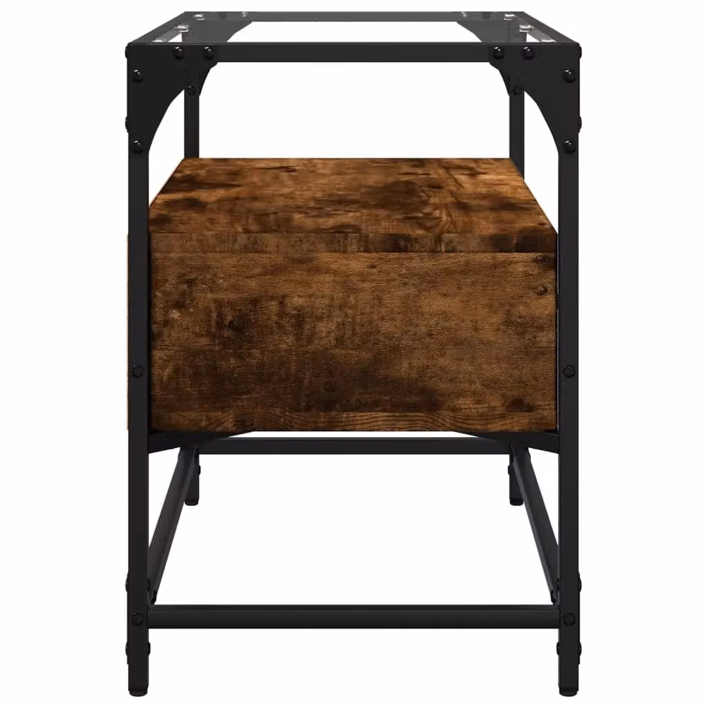 Berkfield Home Industrial TV Cabinet with Glass Top in Smoked Oak and Brown, W/D/H: 60 x 35 x 51 cm – 4