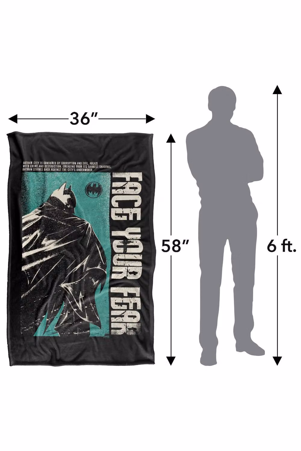 Warner Bros. Batman Face Your Fear Super Soft Fleece Throw Blanket, Multicolour, W: 91 cm, D: 147 cm – 8