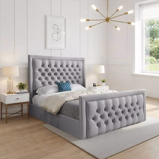 Casani Sidford Modern Upholstered Velvet Bed Frame, Grey, W/D/H: 90 x 200 cm – 1