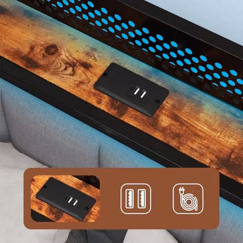 Levede Single Upholstered Bed Frame in Grey with LED Lighting and USB Charging Port, W/D/H: 90 x 200 x 100 cm – 8