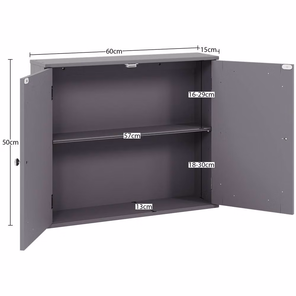 HD Designs Priano 2 Door Wall Mounted Bathroom Storage Cabinet with Internal Shelves in Matt Dark Grey – 4