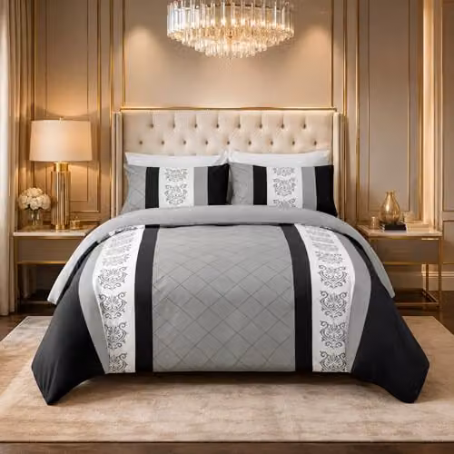 Lazzaro Grace Reversible Super King Duvet Cover Set in Grey, Brushed Microfibre, W/D/H: 260 x 220 x 220 cm – 1