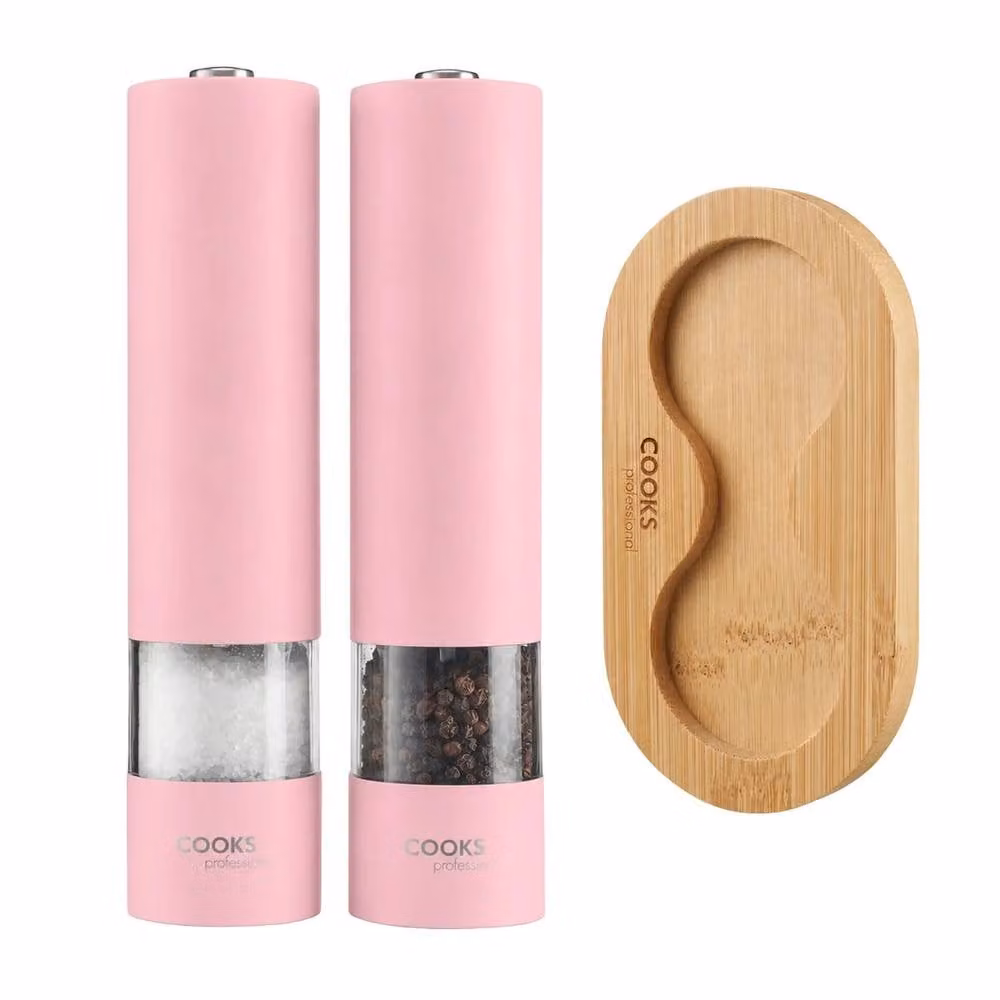 Cooks Professional Automatic Electric Salt and Pepper Mill with Bamboo Base in Pink – 3
