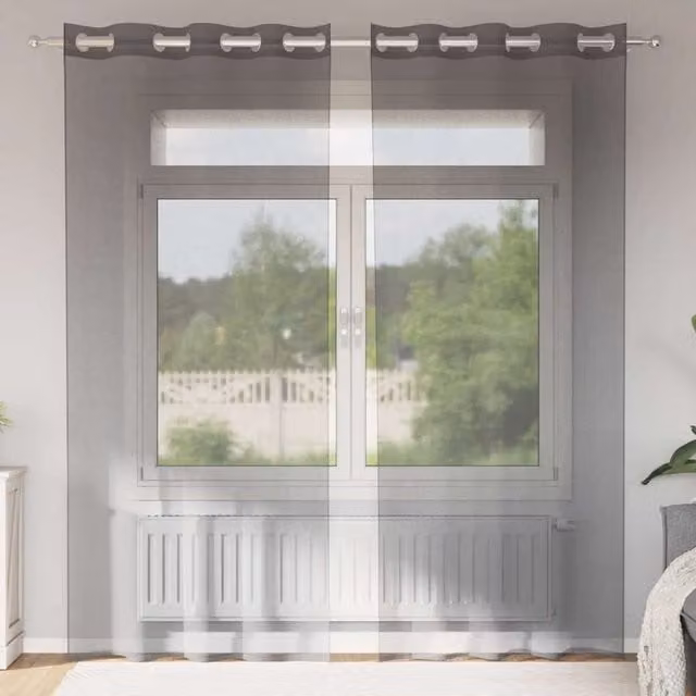 Berkfield Home Grey Voile Fabric Panel Curtains with Eyelets, 2 Pack, W: 140 cm, H: 245 cm