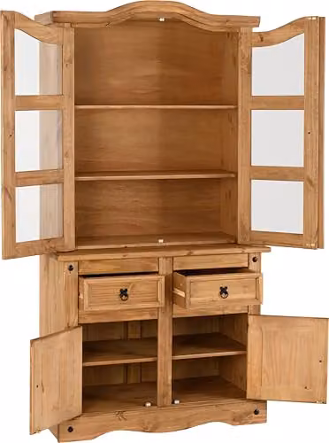 Seconique Corona Buffet Hutch in Distressed Waxed Pine with Glass Doors, H: 193.0 cm, W: 48.5 cm, D: 2.0 cm – 3