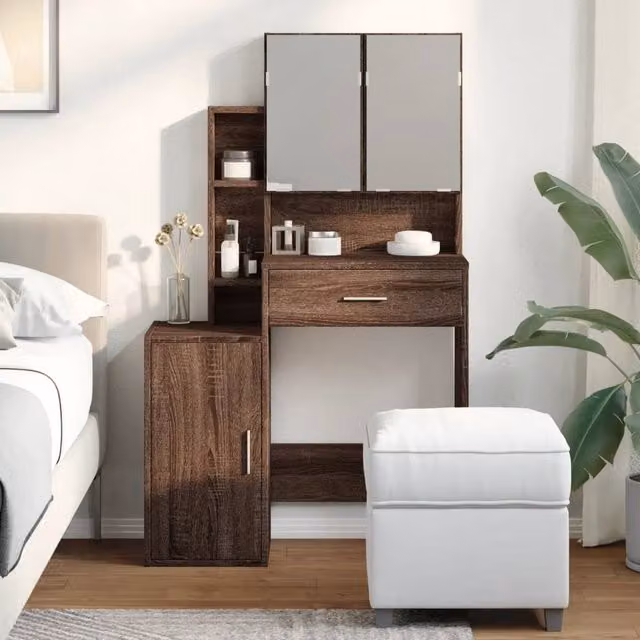 Berkfield Home Beautiful Dressing Table with Cabinet in Brown Oak, W/D/H: 80 x 35 x 132 cm – 1