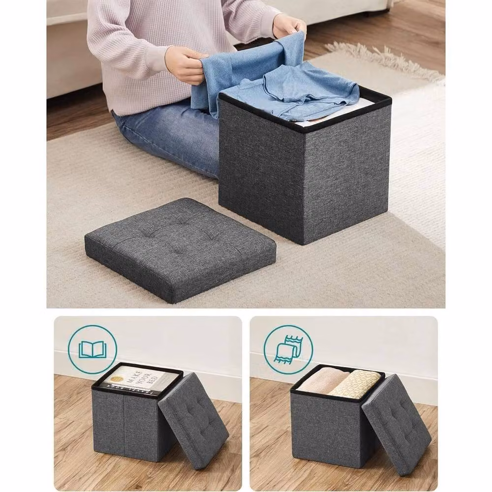 KORVIXA Grey Fabric Storage Ottoman Bench and Footrest, W: 100 cm – 3