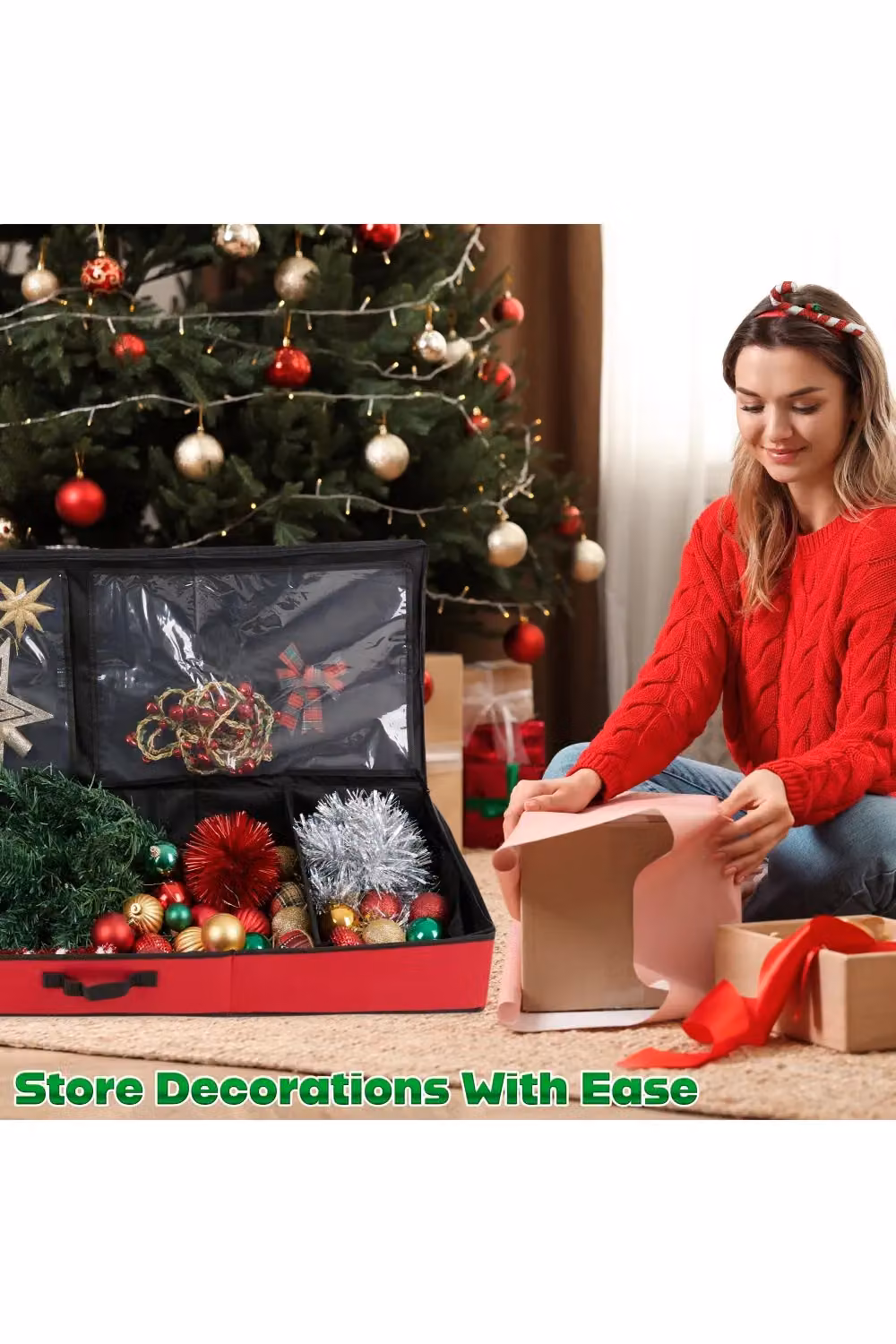 Deco Express Christmas Tree Storage Bag in Red, W/D/H: 100 x 35 x 10 cm – 6