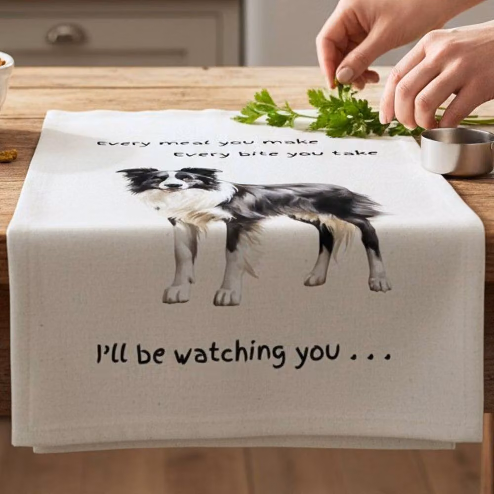 Animal Crackers Border Collie Funny Dog Tea Towel, White and Grey Cotton, 66 cm – 3