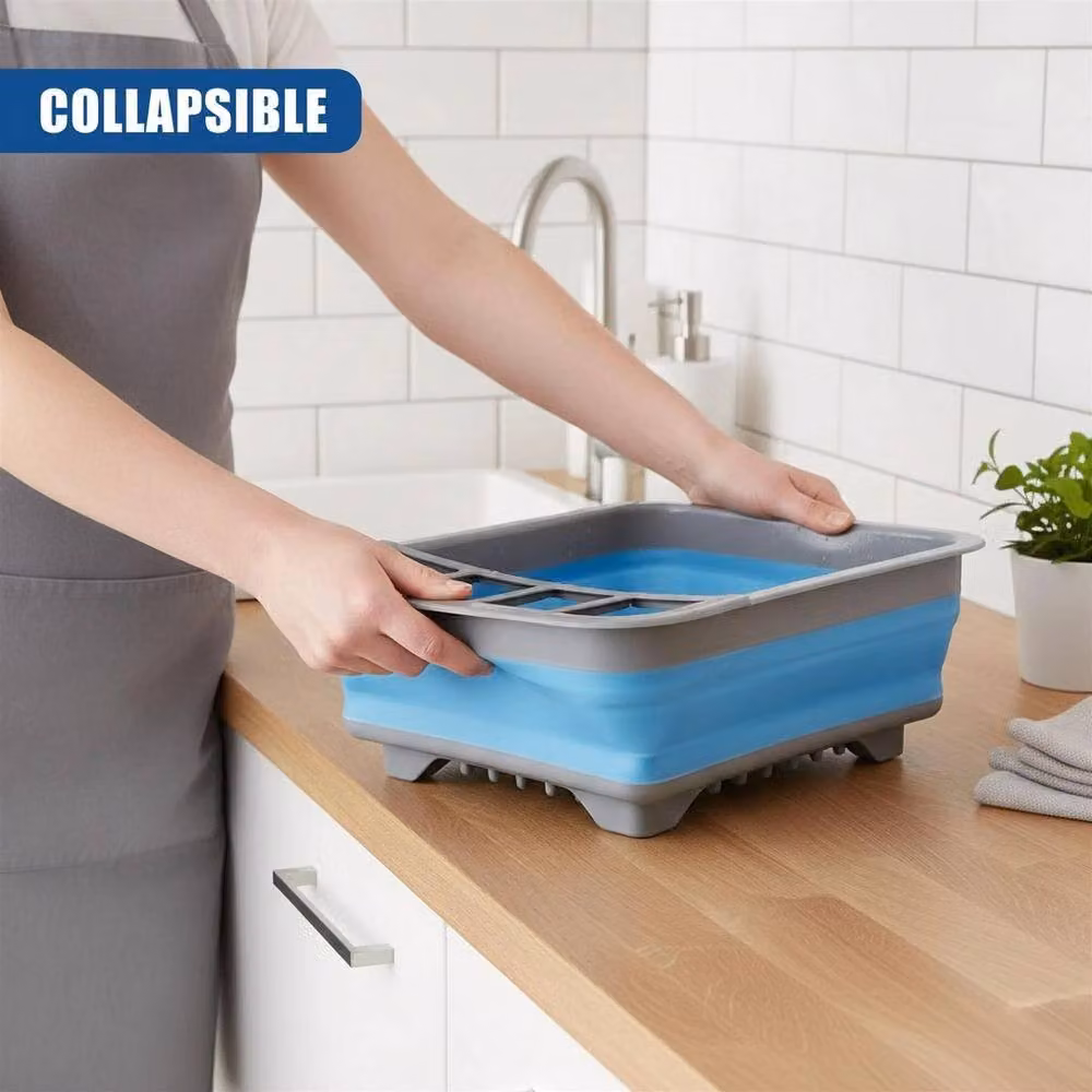 EONLION Blue Foldable Silicone and Plastic Dish Drying Rack, Width: 100 cm – 3