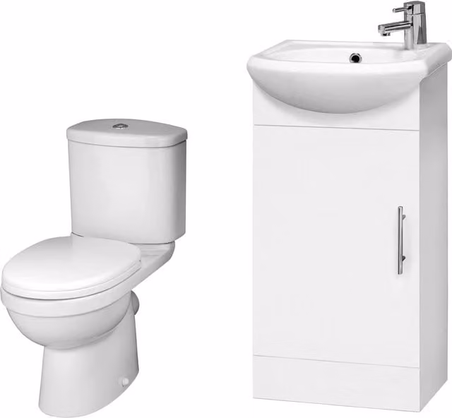 Balterley Gloss White Compact Cloakroom Vanity Unit, Toilet and Seat Set