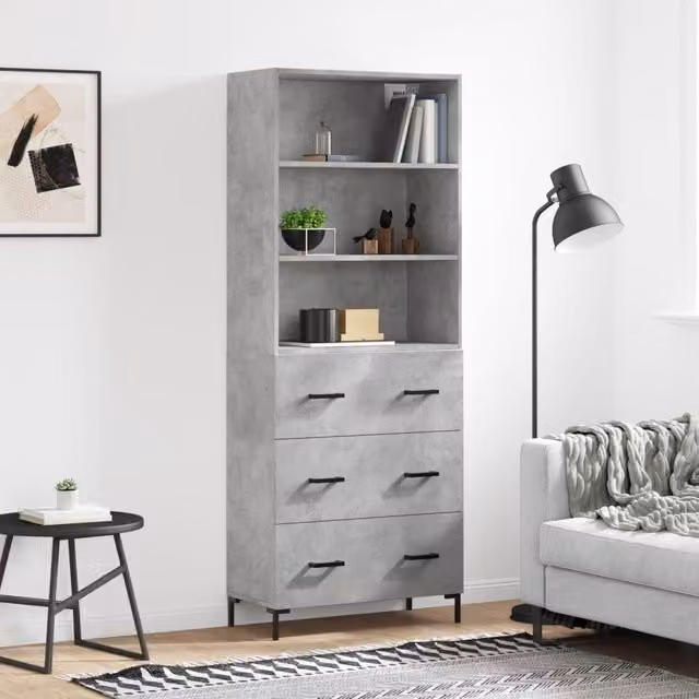 Berkfield Home Highboard in Concrete Grey, W: 69.5 cm, D: 34 cm, H: 180 cm