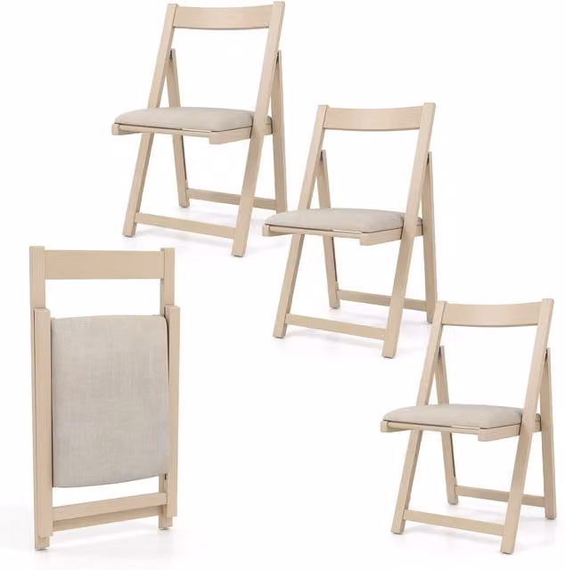 Costway Set of 4 Foldable Armless Dining Chairs in Beige Fabric with Rubberwood Legs – 1
