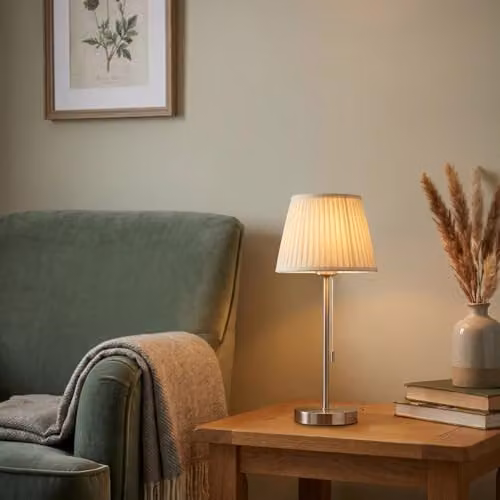 Happy Homewares Classic Silver Metal Table Lamp Base with Pull Chain Switch, H 31 cm x W 13 cm x D 13 cm – 2