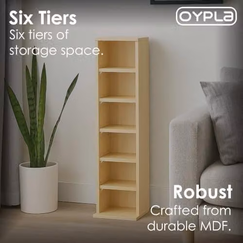 Oypla 6 Tier Beech Wood CD DVD and Book Storage Tower Rack in Natural Sand – 2