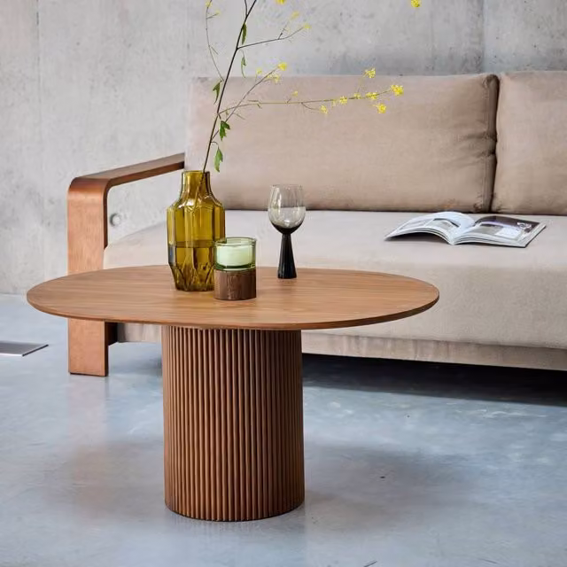 sweeek Oblong Coffee Table with Carved Wood Effect in Dark Brown, W/D/H: 90.0 x 60.0 x 45.0 cm – 1