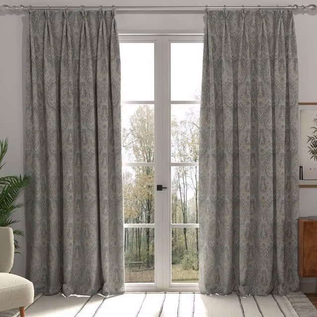 Tegola Made to Measure Duckegg Blue Floral Blackout Chenille Fabric Curtain Panel