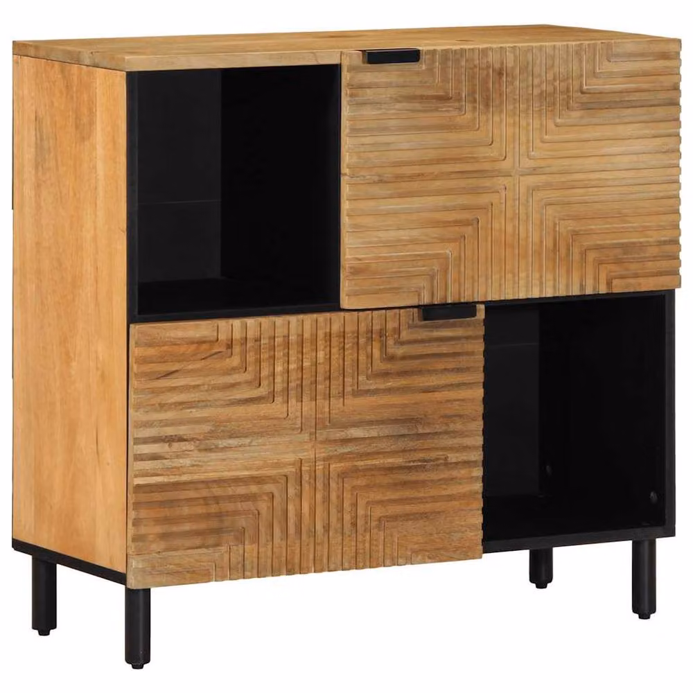 Berkfield Home Brown Mango Wood Modern Geometric Sideboard W: 80 cm, D: 33 cm, H: 75 cm – 1