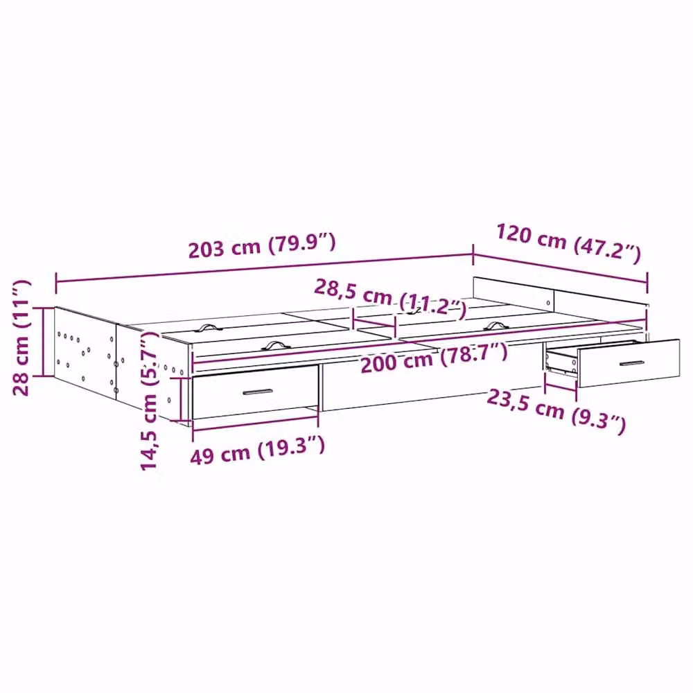 Berkfield Home Storage Bed Frame in Concrete Grey, W/D/H: 120 x 200 cm – 2