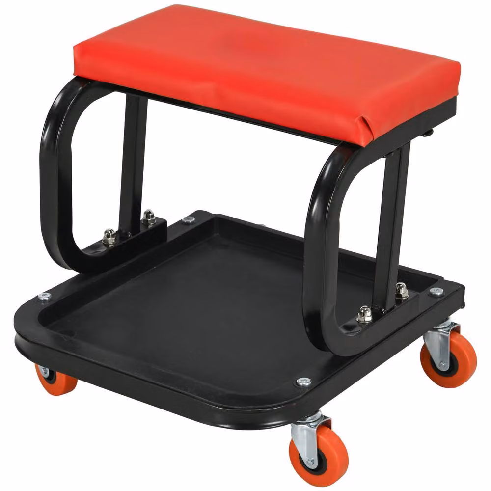 STILVORA Workshop Stool with Castors and Synthetic Leather Seat in Red – 5