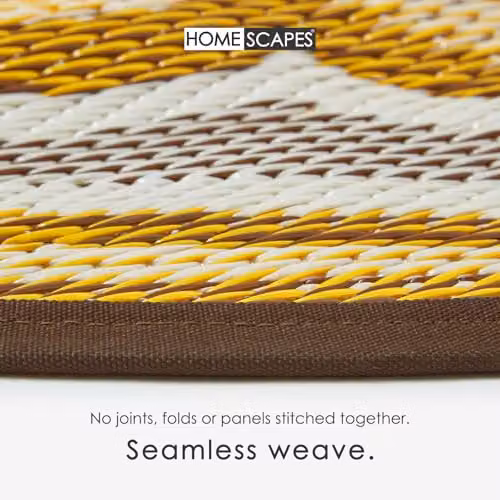 Homescapes Luxury Round Outdoor Rug, Grey and Yellow Geometric Woven Design, Diameter: 180 cm – 2