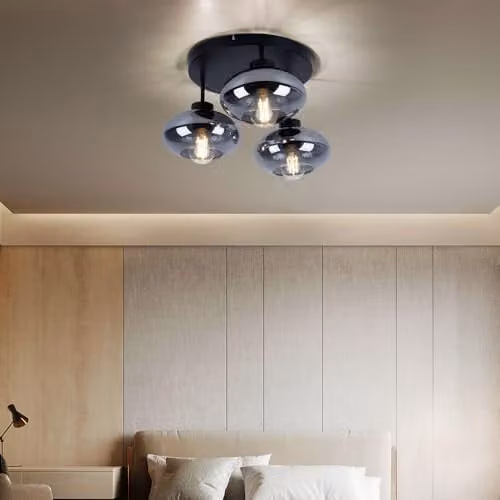 Globo Lighting Retro Smoked Glass Ceiling Light in Black with 3x E27 Sockets, Diameter: 40 cm, Height: 24 cm – 2
