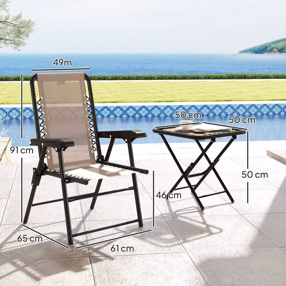 STILVORA Folding Garden Bistro Set with Mesh Table in Tan/Sand – 4