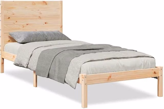 Berkfield Home Extra Long Solid Pine Bed Frame in Beige, W: 90 cm, L: 210 cm