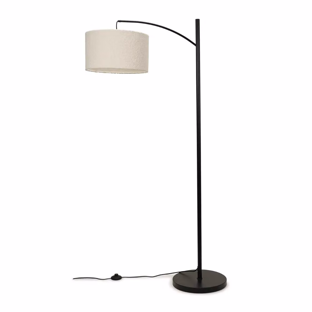 ValueLights Black Metal Curved Floor Lamp with Beige Boucle Fabric Shade – 2