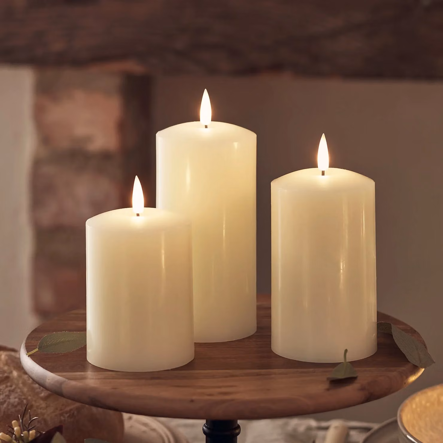 TruGlow® Ivory Rechargeable LED Pillar Candle Trio with Flicker Effect and Remote Control