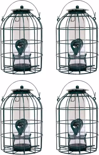 Samuel ALEXANDER Pack of 4 Green Metal Wild Bird Seed Feeder Cages with Squirrel Proof Guard – 1