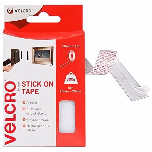 VELCRO Brand Double Sided Stick On Hook and Loop Fasteners, White, Width: 2 cm x Length: 1 m – 1