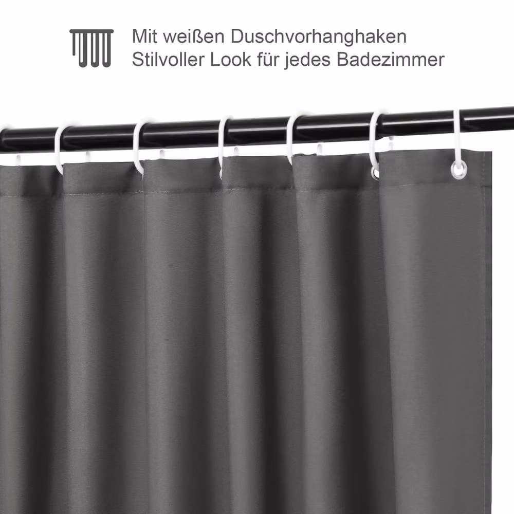 NESTLUNE Extra Long Grey Fabric Shower Curtain, Waterproof and Mould Resistant Polyester Panel – 3