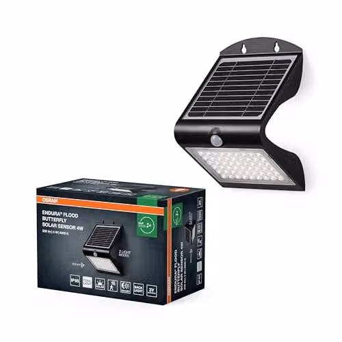 Osram Endura Solar LED Floodlight, Black, 500lm, 4W, 4000K, IP65 with Motion and Dusk Sensors – 3