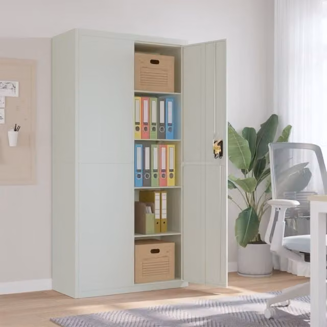 Berkfield Home Metal File Cabinet in Matt Grey, W/D/H: 90 x 40 x 180 cm – 1