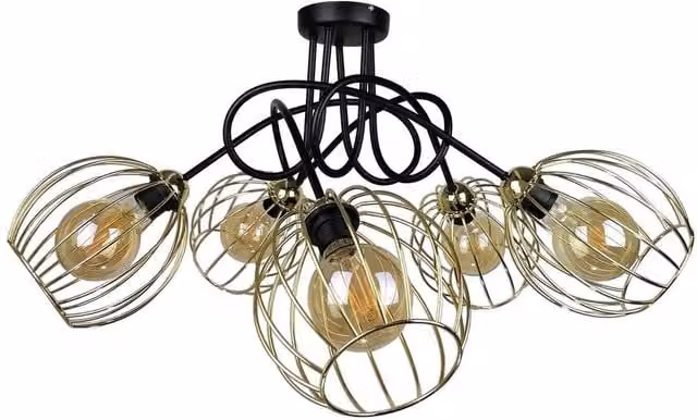 Netlighting Mig Multi Arm Semi Flush Ceiling Light in Black and Gold, 70cm, 5x E27