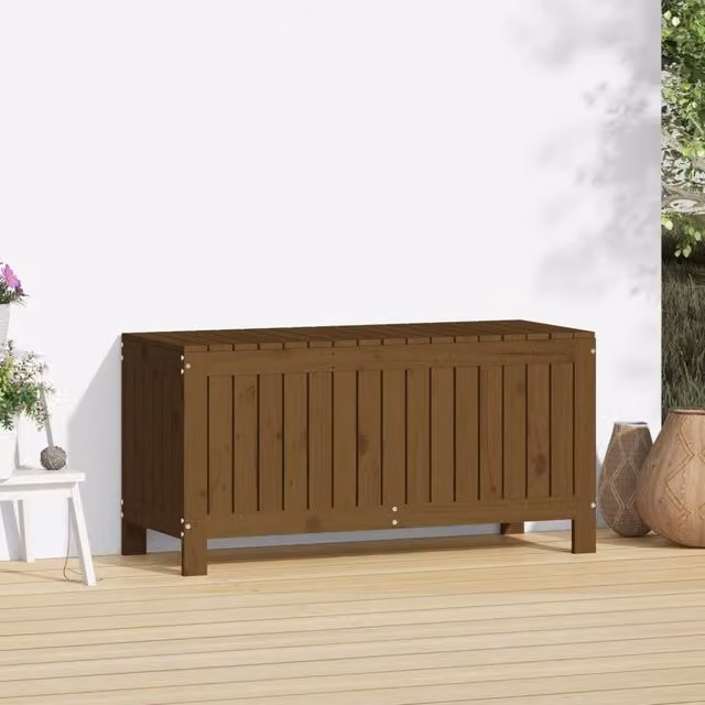 Berkfield Home Garden Storage Box in Honey Brown Solid Pine Wood, W: 108 cm, D: 42.5 cm, H: 54 cm – 1