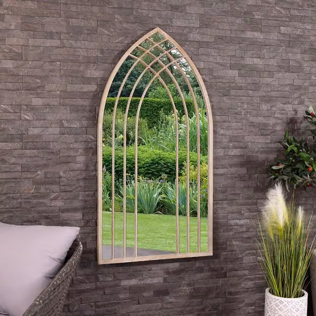 Charles Bentley Lisbon Arch Weather Resistant Wall Mounted Mirror in Sandy Yellow